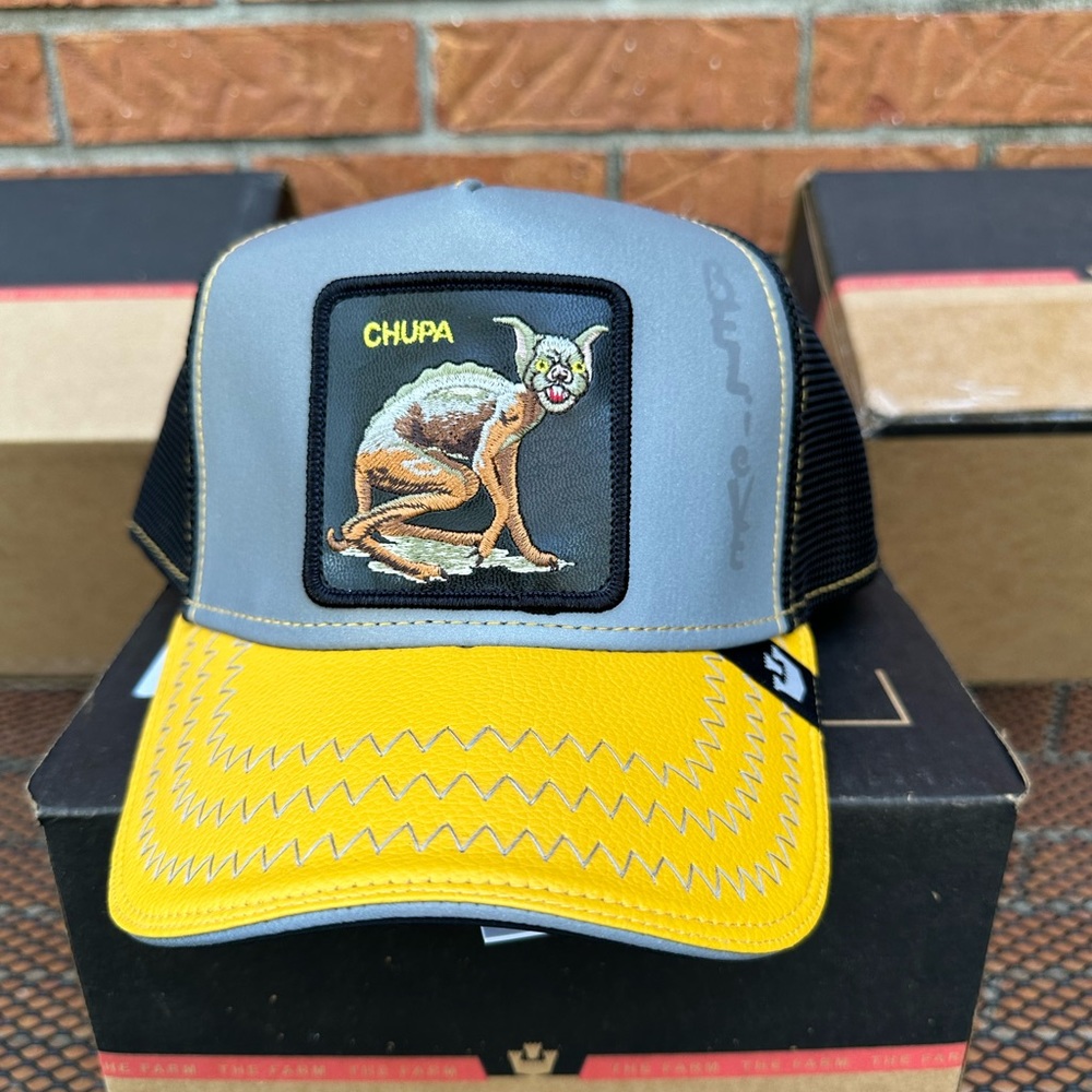 Goorin Farm Trucker Baseball Hat Believe Unreal Chupa El Chupacabra Goat Sucker